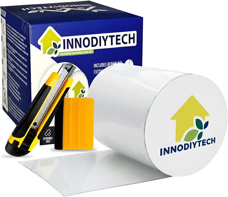 INNODIYTECH Greenhouse Tape Heavy Huty Waterproof | 3.94"W x 4.92 ft L | Transparent, Polyvinyl Chloride, Durable, Adhesive, Easy to Apply Quick Patch also aquaseal for awning tape, Pools, Boats, Camping, Tents. - Image 1